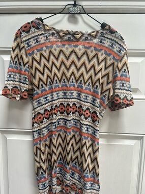 Karen Kane Chevron & Floral Short Sleeve  SheerTop